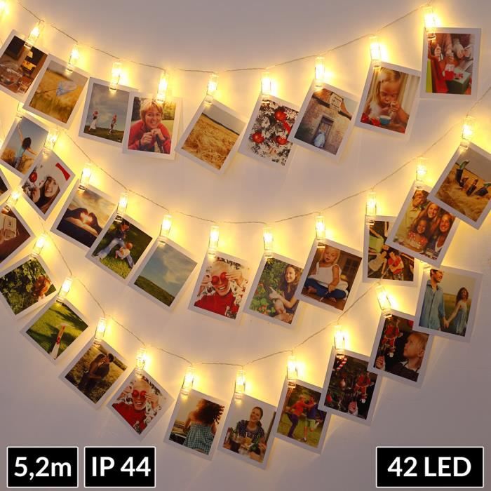 Guirlande lumineuse à clips photo 42 LED télécommande pinces accroche-photo pêle-mêle