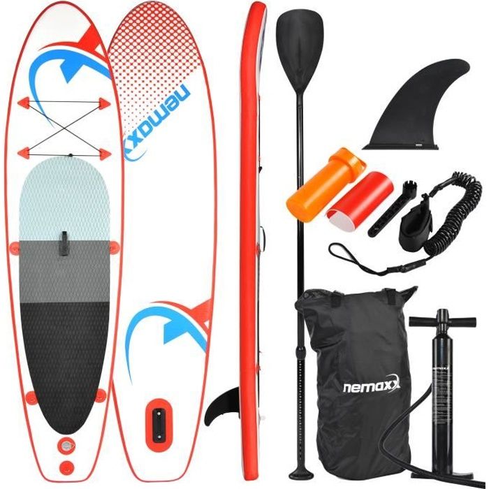 Nemaxx Stand Up Paddle gonflable 305x76x10 cm, rouge/bleu - SUP, planche de surf gonflable et facile à transporter - sac de voyage,