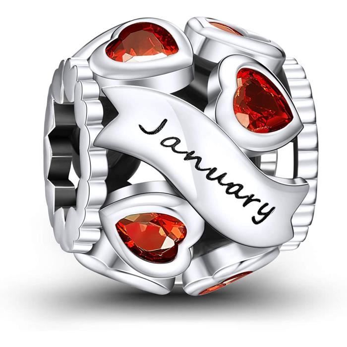 NINGAN Janvier Pierres de Naissance Amour Coeur Charmes Ajouré Perle s'adapte aux Bracelets et Colliers Pandora pour Femmes