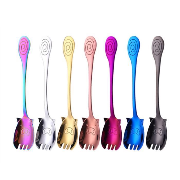 7 pièces Anti-brûlure Vaisselle Motif De Cochon Anti-corrosion Épaissi Fini Miroir En Acier Inoxydable Coffret COUVERTS BEBE
