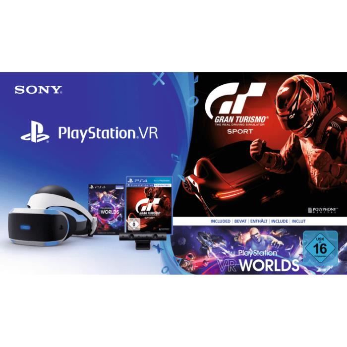 Sony PlayStation VR + PS Camera + PS VR Worlds + GT Sport, Casque de visualisation dédié, Noir, Blanc, 100°, Monotone, OLED