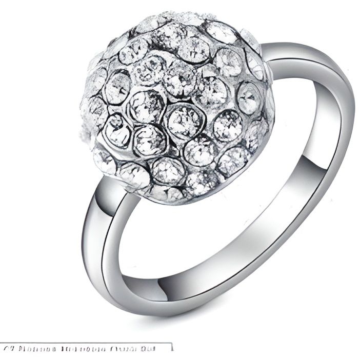 bague plqué or blanc 18k BOULE serti cristaux swarovski elements T7