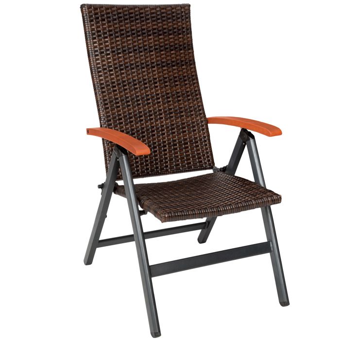 TECTAKE Chaise de Jardin Pliante Réglable en Aluminium et Résine Tressée 68 cm x 59 cm x 109 cm Marron