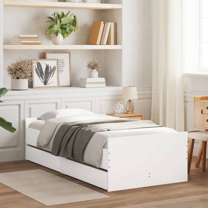 vidaXL Cadre de lit avec tiroirs sans matelas blanc 90x190 cm 3207378