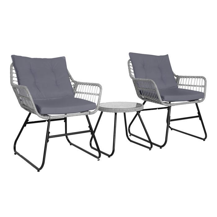 SVITA AMALFI Rotin Outdoor Salon de jardin 2 personnes Set de balcon 3 pièces incl. coussins Bistroset Polyrattan Gris clair