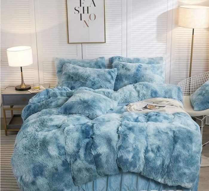 Housse de Couette à Poils Longs en Peluche 200*230 Ultra Douce en Velours Cristal Housse de Couette en Flanelle épaisse Style36