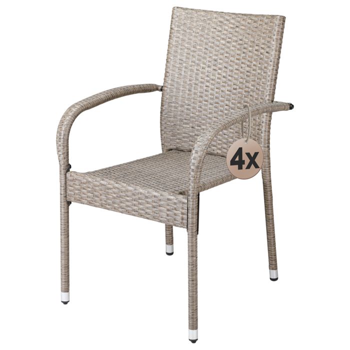 CASARIA® Lot de 4 chaises de jardin crèmes empilables polyrotin accoudoirs arrondis fauteuil extérieur terrasse balcon