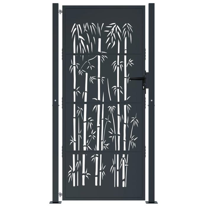 Meilleures Porte de cour clôture/ Portail de jardin anthracite 105x205 cm acier - design de bambou - HZ463687