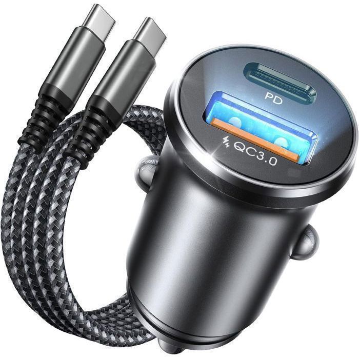 Chargeur Allume-cigare 66W - 4 Ports PD30W + QC3.0 + USB-A + Type-C - Recharge Rapide Voiture/camping-car