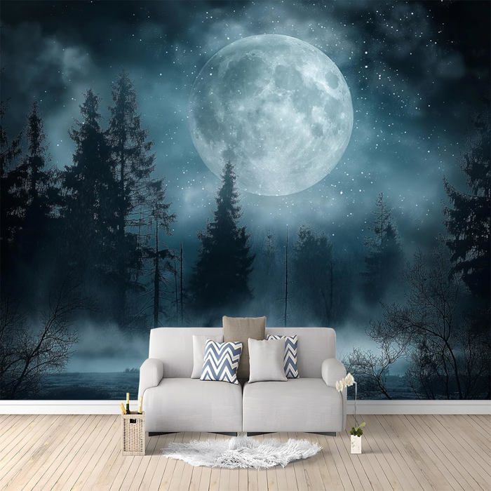 3D Papier Peint Nuit Brumeuse De La Forêt 350x256 cm Papier Peint ...