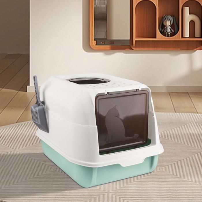 Comparer les prix de YIPEEMA. Bac à litière pour chat à entrées multiples avec pelle à litière pour chat 36*51*34cm Bleu ciel.