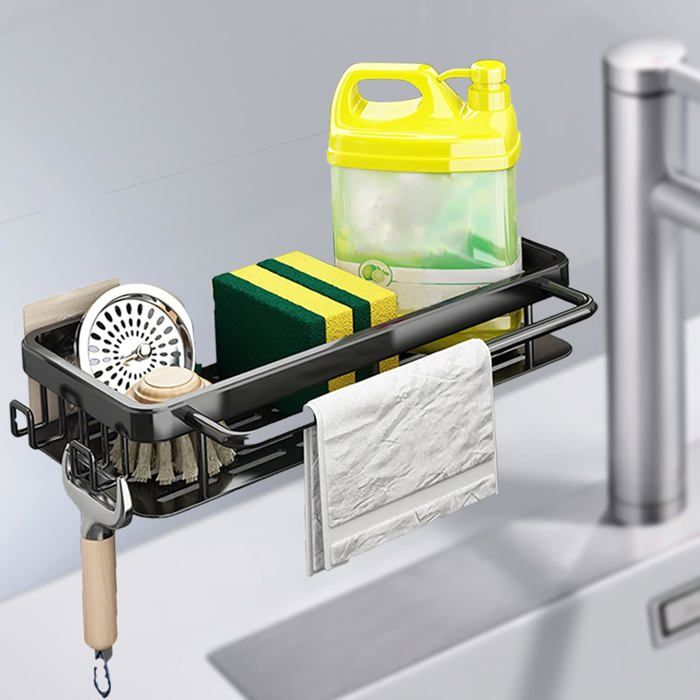 VFFNFF Organiseur Évier Cuisine Acier Inox – Porte-Éponge Suspendu Sans Perçage Avec Bac Égouttage Amovible