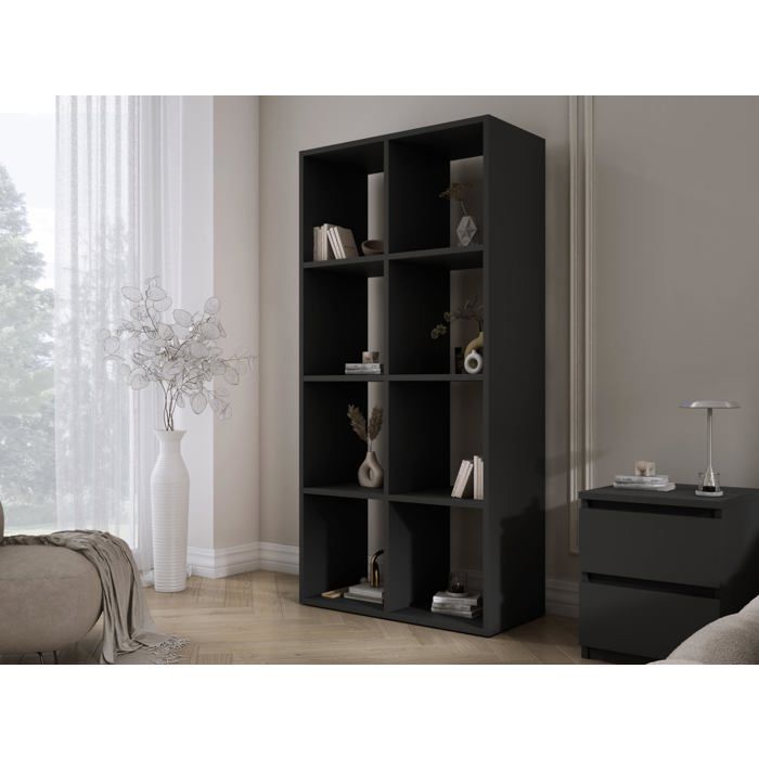 Bibliothèque à 8 compartiments – noir – 147 × 74 × 30 cm verticale ou horizontale