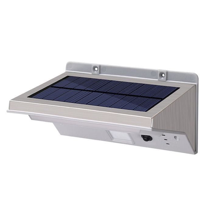 Projecteur solaire applique mural inox eclairage puissant LED blanc H16cm avec détecteur de mouvement 3 modes