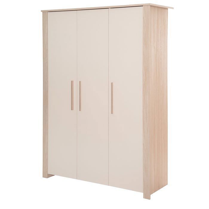 Armoire Bébé 3 Portes Battantes ROBA - Momo - 1 Tringle et 6 Étagères - Poignées en Bois Massif - Beige Cashmere - Chêne Tristan Armoire Bébé 3 Portes Battantes ROBA - Momo - 1 Tringle et 6 Étagères - Poignées en Bois Massif - Beige Cashmere - Chêne Tristan