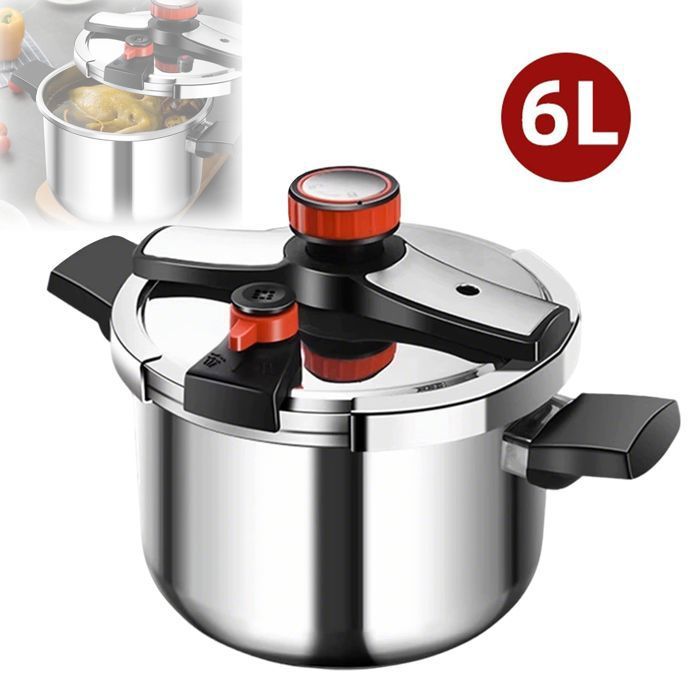 Autocuiseur en Acier Inoxydable 6L Double poignée Antidéflagrant Chauffage Rapide Cocotte Minute Convient à Tous les Poêles