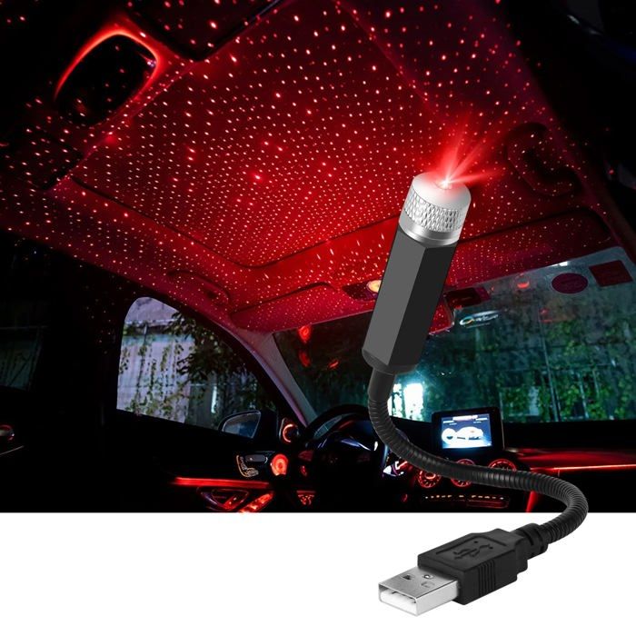 Lumière Dambiance Lampe de Toit USB pour Voiture Atmosphère Ciel étoilé LED Projecteur Rouge Veilleuse Réglable Plusieurs Modes