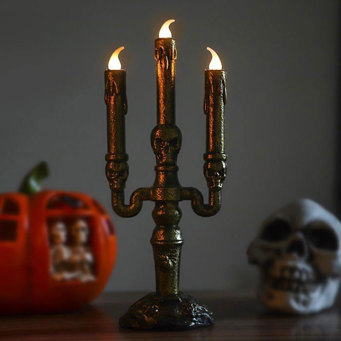 DHalloween Lumière du Bougeoir du Crâne 3 Pièces Squelette Lampe de Bougies Sans Flamme Alimentée 1pcs LAMPION DE DECO DE FETE