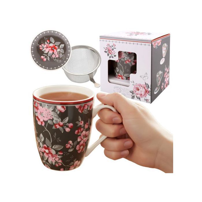 Yundu Tasse à Thé Porcelaine Noire Brillante 355 Ml – Infuseur Intégré + Couvercle, Idéal Pour Infusion Parfaite – Super Cadeau Noël Pour Amateurs De Thé !