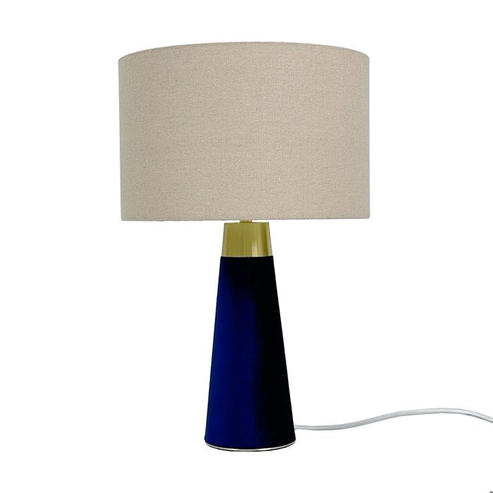 Lampe de table Relaxdays abat-jour en lin et pied en velours E27 HxD : 47 x 40 cm lampe de chevet beige/bleu