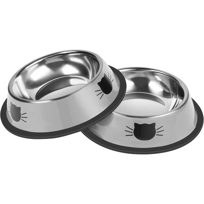 Lot 2 gamelles inox 200 ml + base caoutchouc amovible antidérapantes pour petits chats