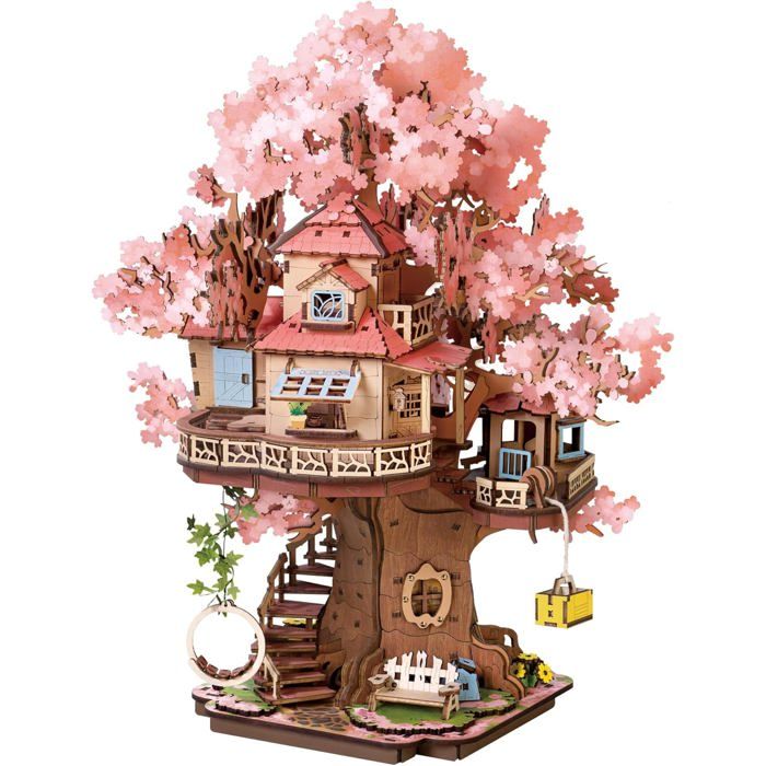 Rolife Puzzle 3D Maison dans lArbre Sakura Kit Maquette en Bois pour Adultes