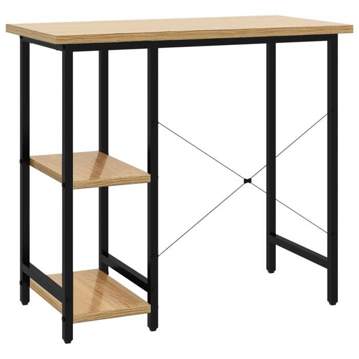 Bureau BURKE Brun Table à écrire - 1 PERSONNE - Noir et chêne clair 80x40x72cm MDF et métal BB32