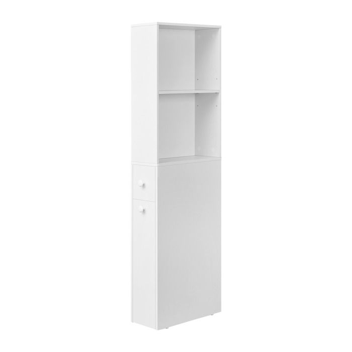 Meuble de Salle de Bain Haut Fin Colonne avec Tiroirs et Étagère Réglable Armoire Placard pour Petits Espaces Blanc Classique