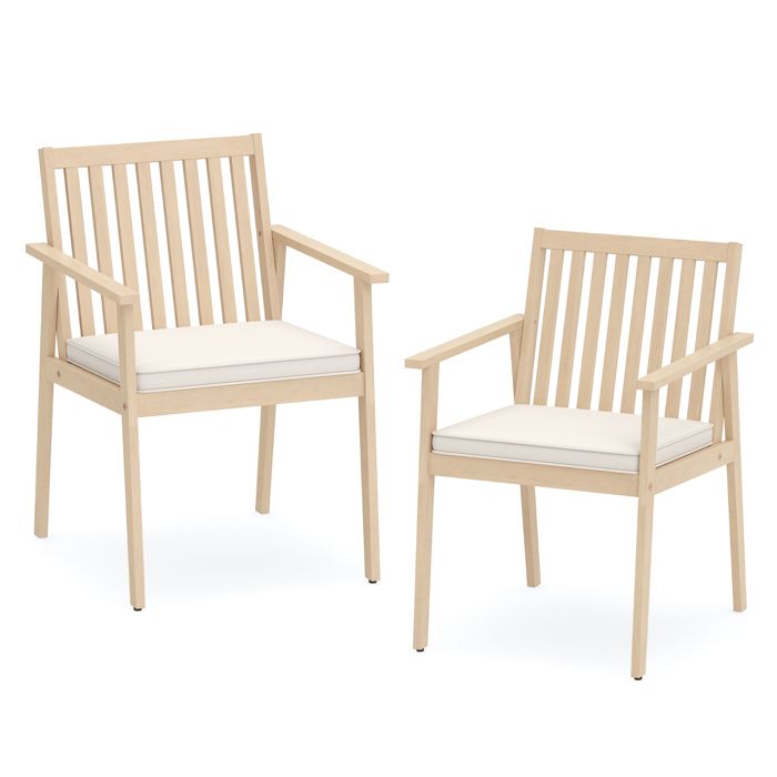 Lot de 2 Chaises de Jardin Extérieur COSTWAY Bois dAcacia Coussin Rembourré Amovible Accoudoirs Charge 180 kg pour Patio Cour