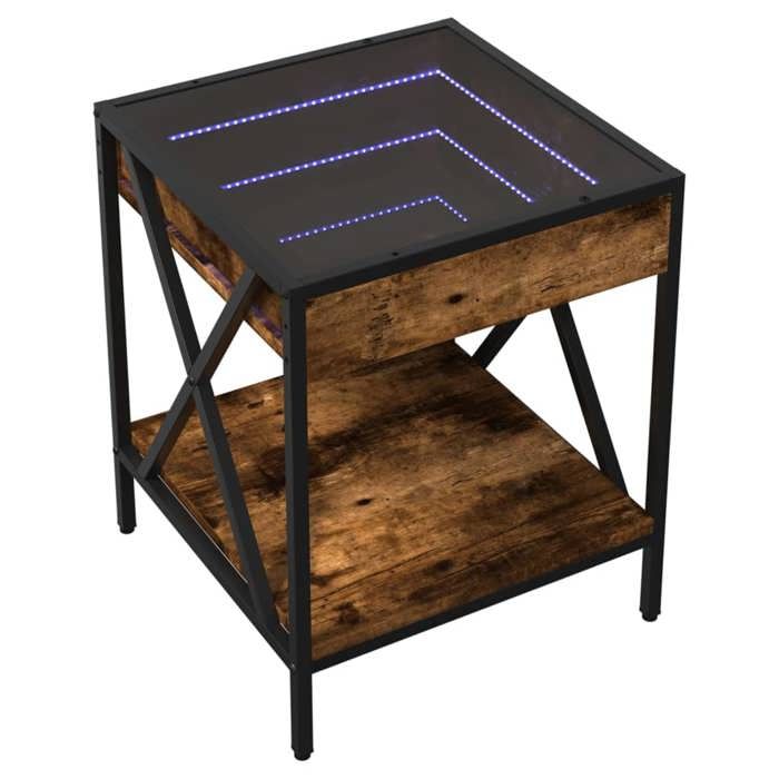 95073 1 pcs Armoire de chevet - MEUBLECHIC - avec rangement - Pour chambre - avec LED infini chêne fumé 40x40x49 cmPrintemps/été 2