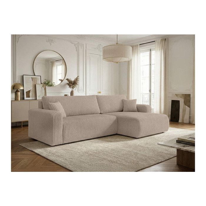 Canapé dangle réversible conv 5p ALYA en velours cotelé épais Taupe
