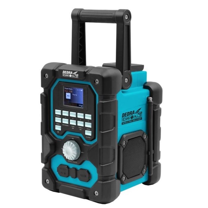 Radio de chantier rechargeable - DEDRA - DAB+/FM - Bluetooth 5.0 - 18V - USB 5V1A - Écran TFT 2.4 - IP54