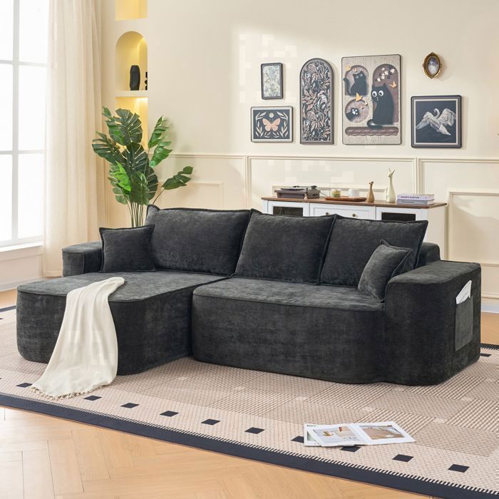 Canapé dangle sans montagechenille noireassise profonde xxlconfort moelleuxcanapé modulaire 262 cm avec méridiennepour salon