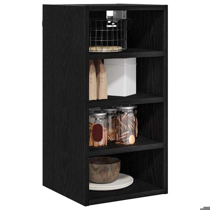 BEAU Noir Placard suspendue - ZENCORE - Armoire Murale avec étagère Chêne noir 30x29 5x60cm LH15211