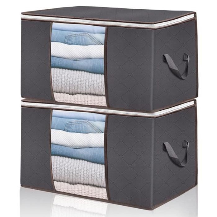 Lot de 2 sacs de rangement pour vêtements boîte pliable avec couvercle et poignée parfaite pour organiser chambre et literie gris