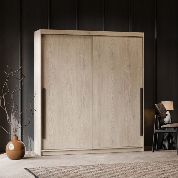 Armoire SILENTE 180 cm - LED - portes coulissantes - Chêne de Crémone
