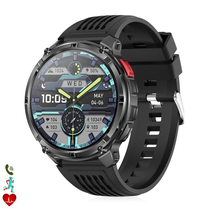 DAM Smartwatch QS35 avec IA plus de 100 modes de sport assistant vocal et moniteur de santé. 52x15x56 Cm. Couleur : Noir