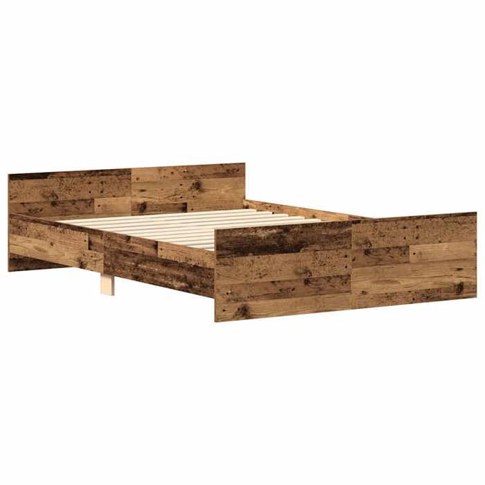 Lit Adulte double - Structure/Cadre de lit - sans matelas - vieux bois 140x190 cm - Bois Ingénierie@360738