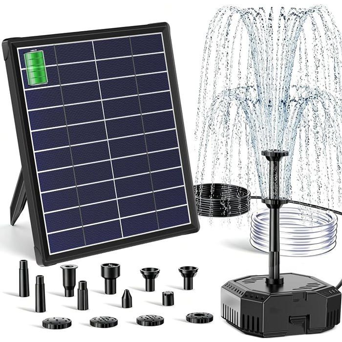 Filtre Soire de Bassin 6 5 W avec Batterie et 10 Buses Pompe Soire pour Bassin Cir jusqu& à 500 L Pompe