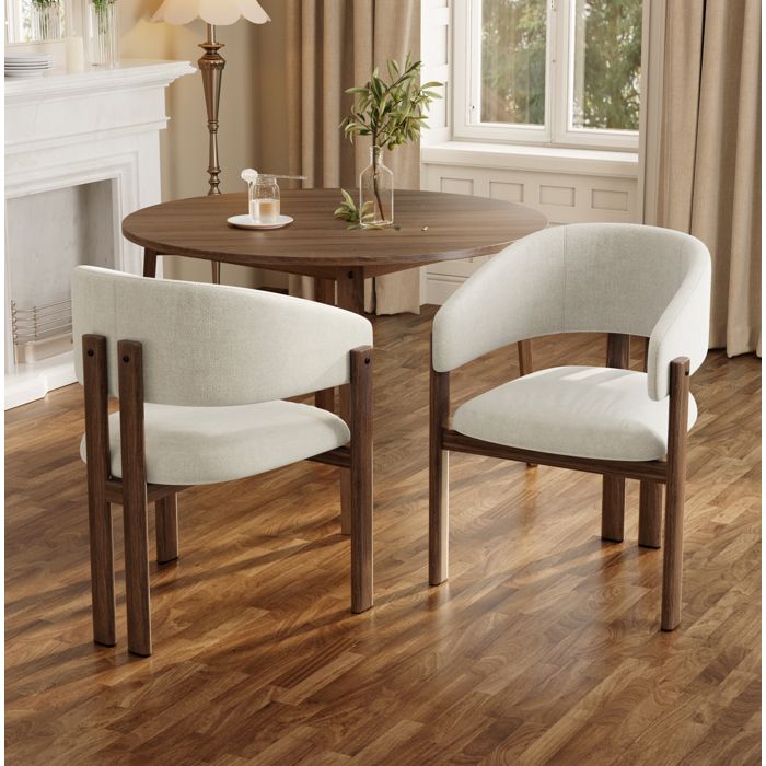 Chaise de salle à manger lot de 2 métal aspect bois noyer accoudoirs - ELVMI - lin beige intérieur 61 5 × 52 5 × 83 cm