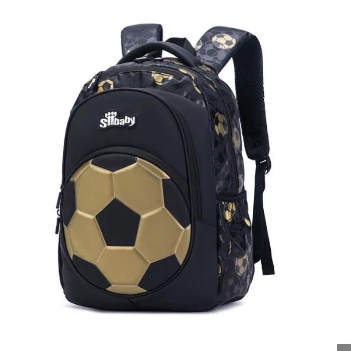XJYDNCG Cartable scolaire garçon 29x19x40cm grande capacité Sac à dos enfant football noir et doré imperméable – Noir SAC A DOS
