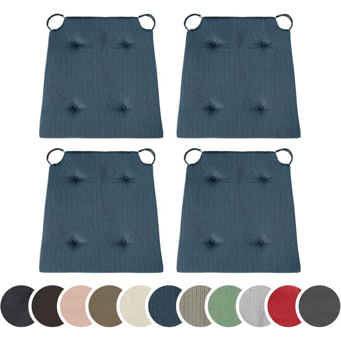 sleepling Basic10 lot de 4 coussins de chaise 42/35 x 40 x 5 cm coton mousse confort Bleu foncé intérieur/extérieur