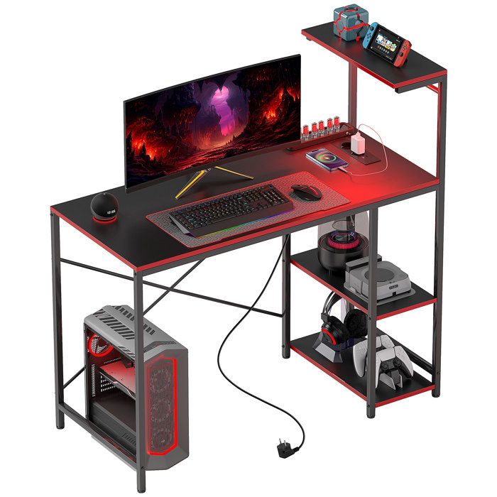 Escritorio Gaming Fibra de Carbono LED 110x50 cm Negro