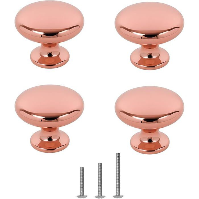 Lot de 4 poignées de porte poignee armoire ronde Doré rose bouton de porte chrome poli forme de champignon 30mm 4pcs