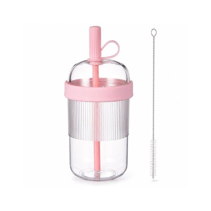 Gobelet isotherme de voyage 540ml rose pastel en tritan sans BPAcouvercle anti-fuite avec paillegoupillon incluspour thématcha