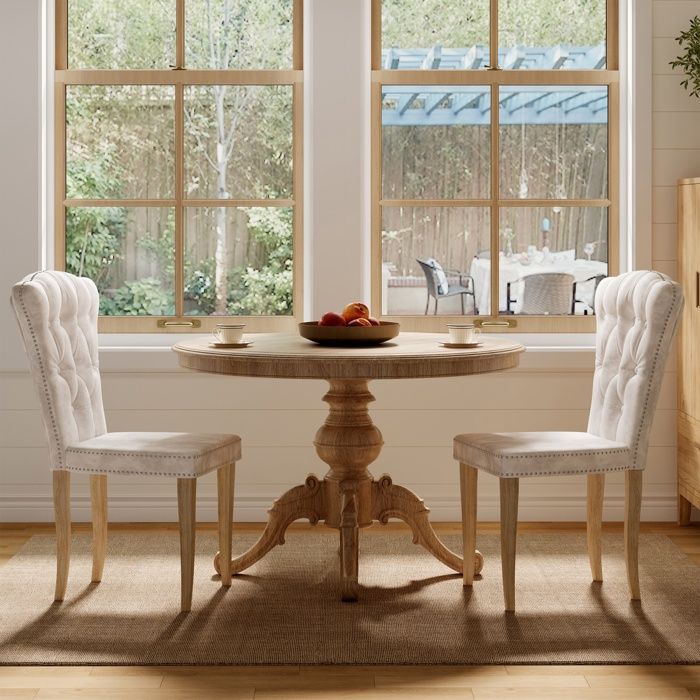 Lot de 2 Chaise Salle à Manger Rétro Chaises de Restaurant Pieds de chaise en bois massif Coussin de siège moelleux Velours Beige