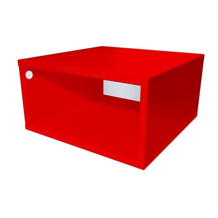 cube de rangement bois largeur 50 cm - couleur - rouge, dimensions - 50x50