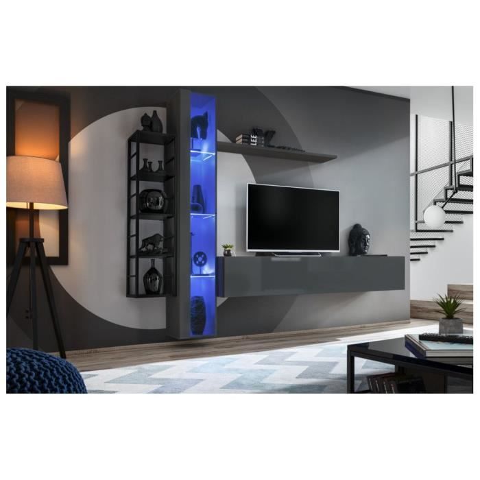ensemble meuble tv mural switch met vii - ac-déco - gris - contemporain - design - bois - panneaux de particules