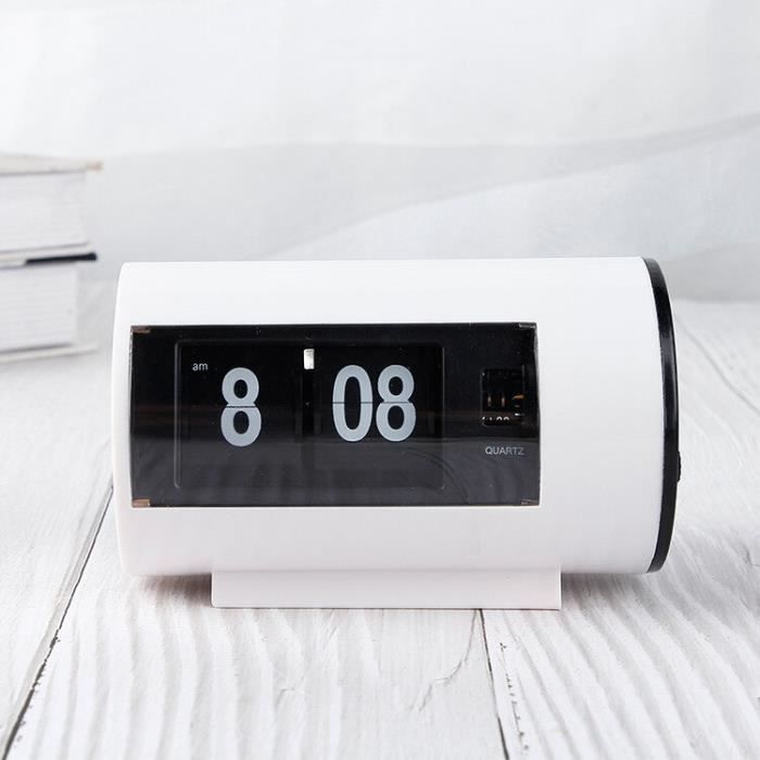 Horloge à Bascule Rétro Numérique - Horloge De Bureau Silencieuse Avec Calendrier - Design Blanc - Mouvement Quartz