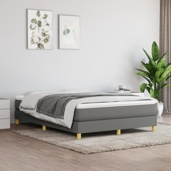 Sommier tapissier - AKOZON - 140x190 cm - Gris foncé - Lattes de contreplaqué - 2 places